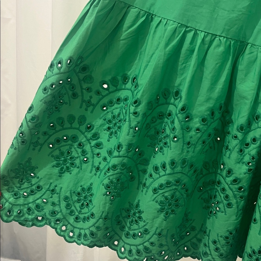 English Factory Green Eyelet Scalloped Mini Dress - Picture 6 of 8